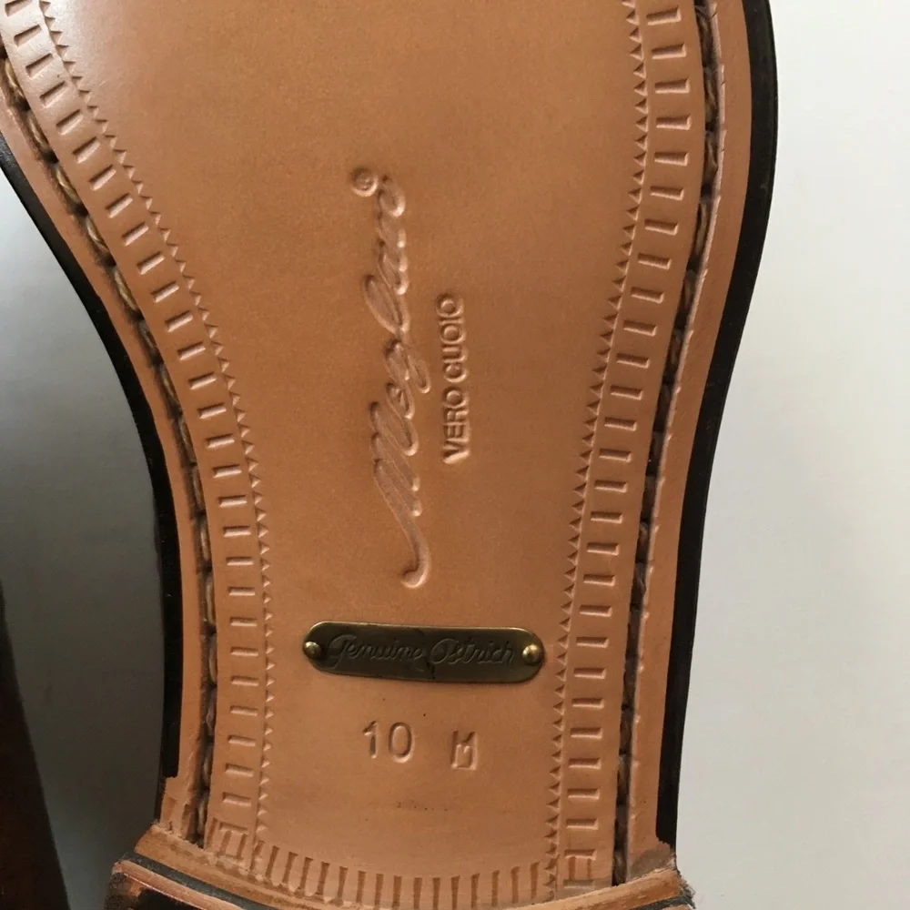Mezlan mens shoes genuine full ostrich leather 10.5m brown lace up made in Spain